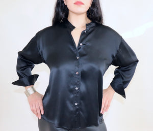 Fallon Shirt, Black Silk Charmeuse.