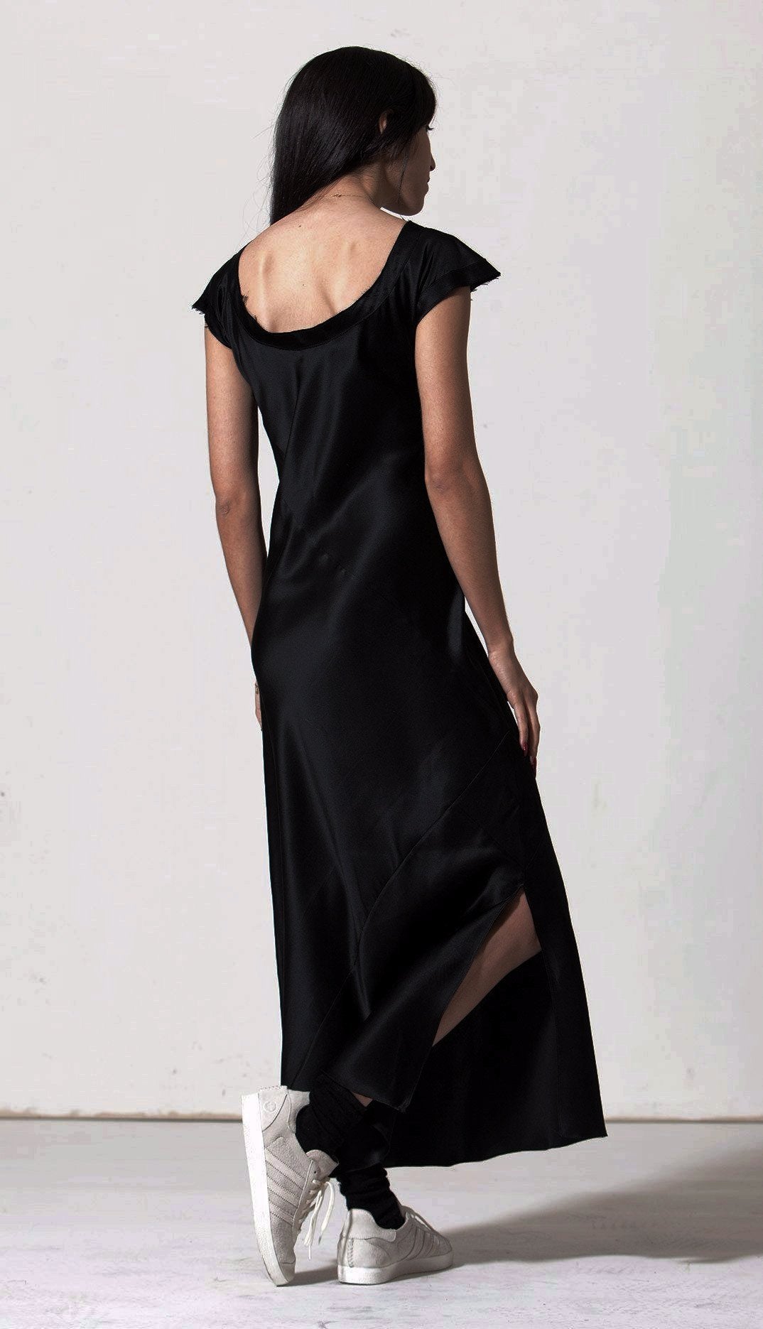 Slip dress. Ankle-Grazer Bias Silk Dress: Indigo