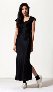 Ankle-Grazer Bias Silk Dress: Black