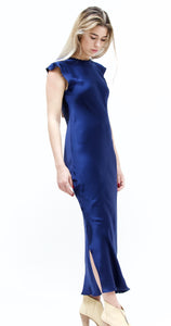 Slip dress. Ankle-Grazer Bias Silk Dress: Indigo