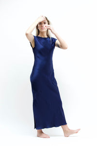 Ankle-Grazer Bias Silk Dress: Indigo