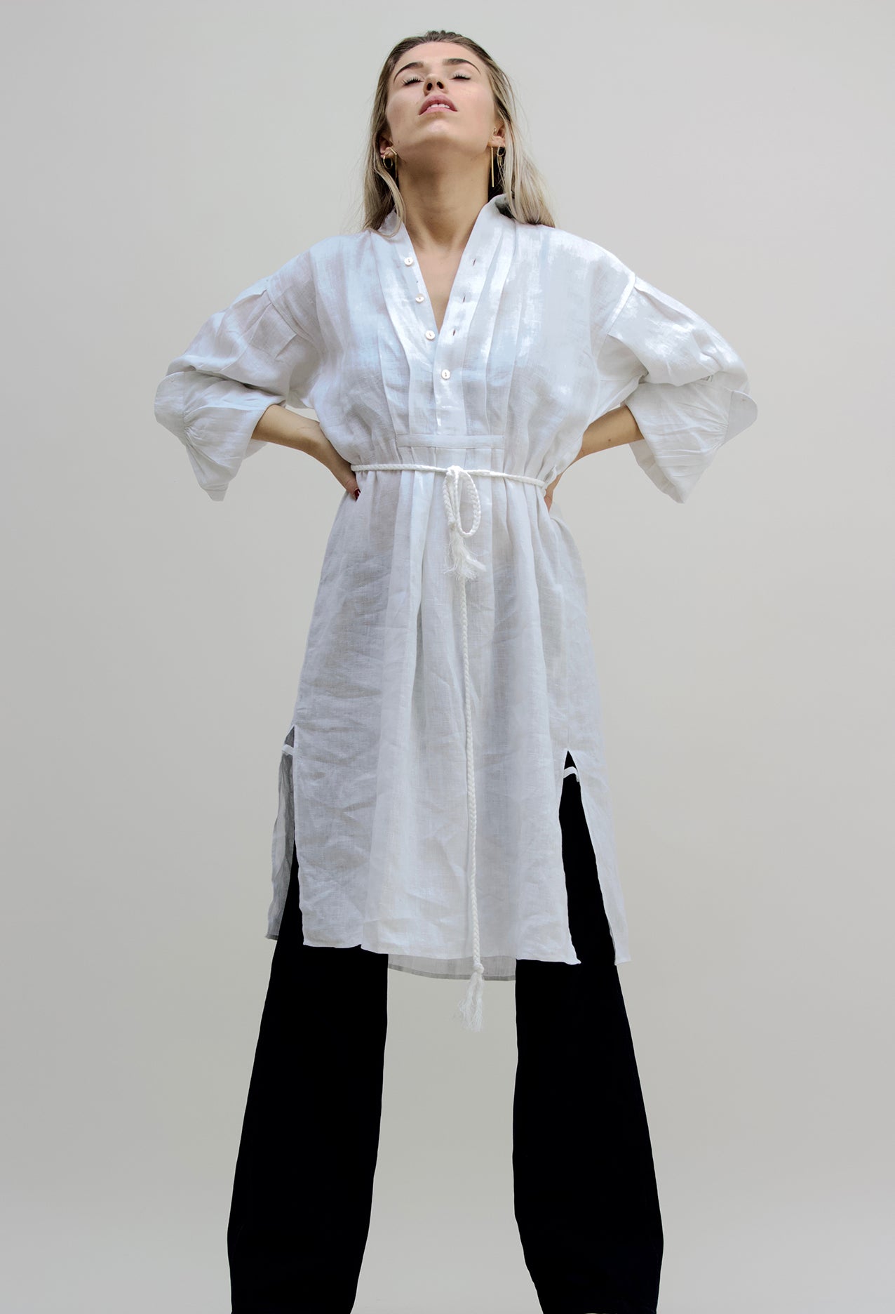 Gentlewoman Linen Peasant Dress, White.