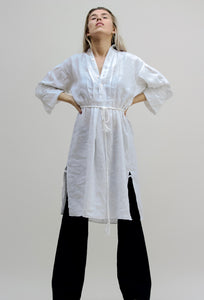 Gentlewoman Linen Peasant Dress, White.