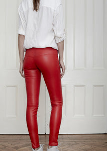 TS Stretch Leather Leggings: Lipstick Red